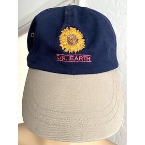 Vtg Dr. Earth Navy Hat Cap Strap Back Daisy Sunflower One Size Adjustable
